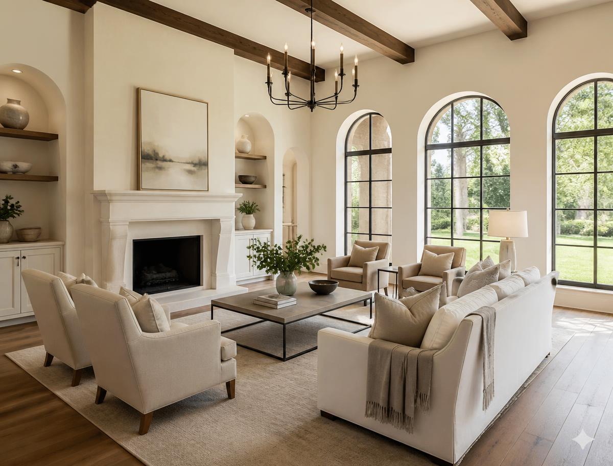 Light-filled living room of a well-maintained Dallas-area home prepared for sale